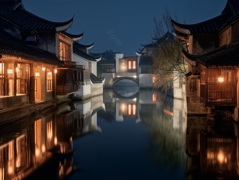 乌镇水乡建筑灯光夜景摄影,高清,摄影图,摄影图片,图片大全,摄影图免费下载